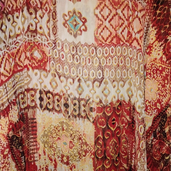 Chico's Tops - 💋GIFTED***Chico's Red and Cream Patterned Blouse PTP 28"